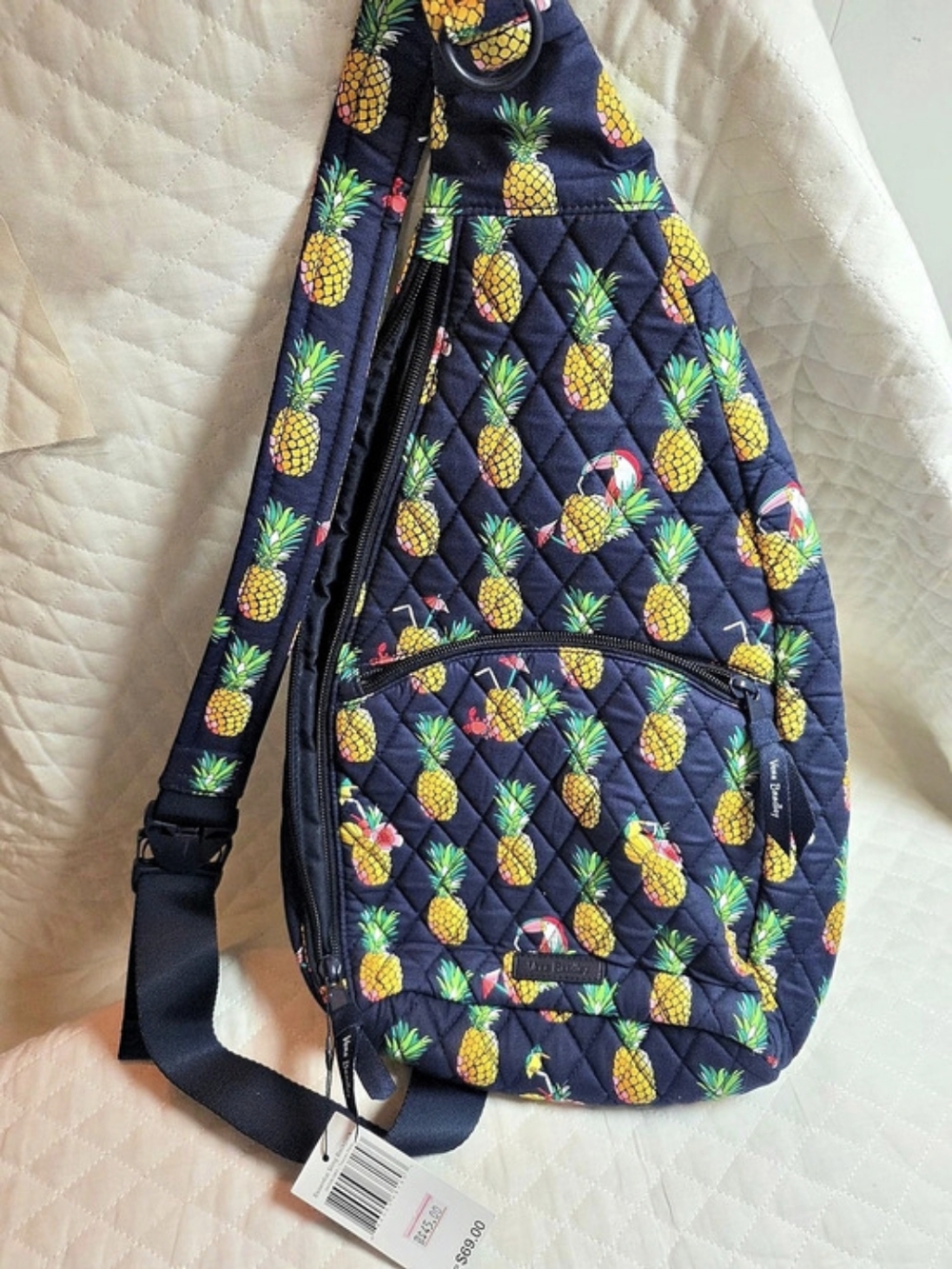 Vera Bradley Essential Sling Backpack Pineapple Print Blue & Yellow